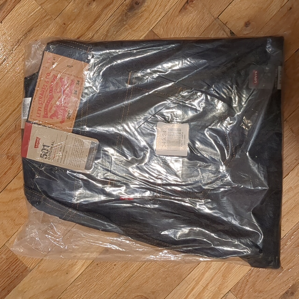 34x34 Levis 501 Original Shrink-to-fit raw denim jeans dark wash